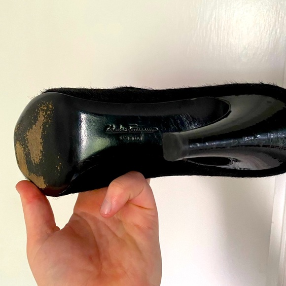 Vintage W9 - 90s Salvatore Ferragamo Pony Skin Peeptoe Heels - Picture 12 of 12